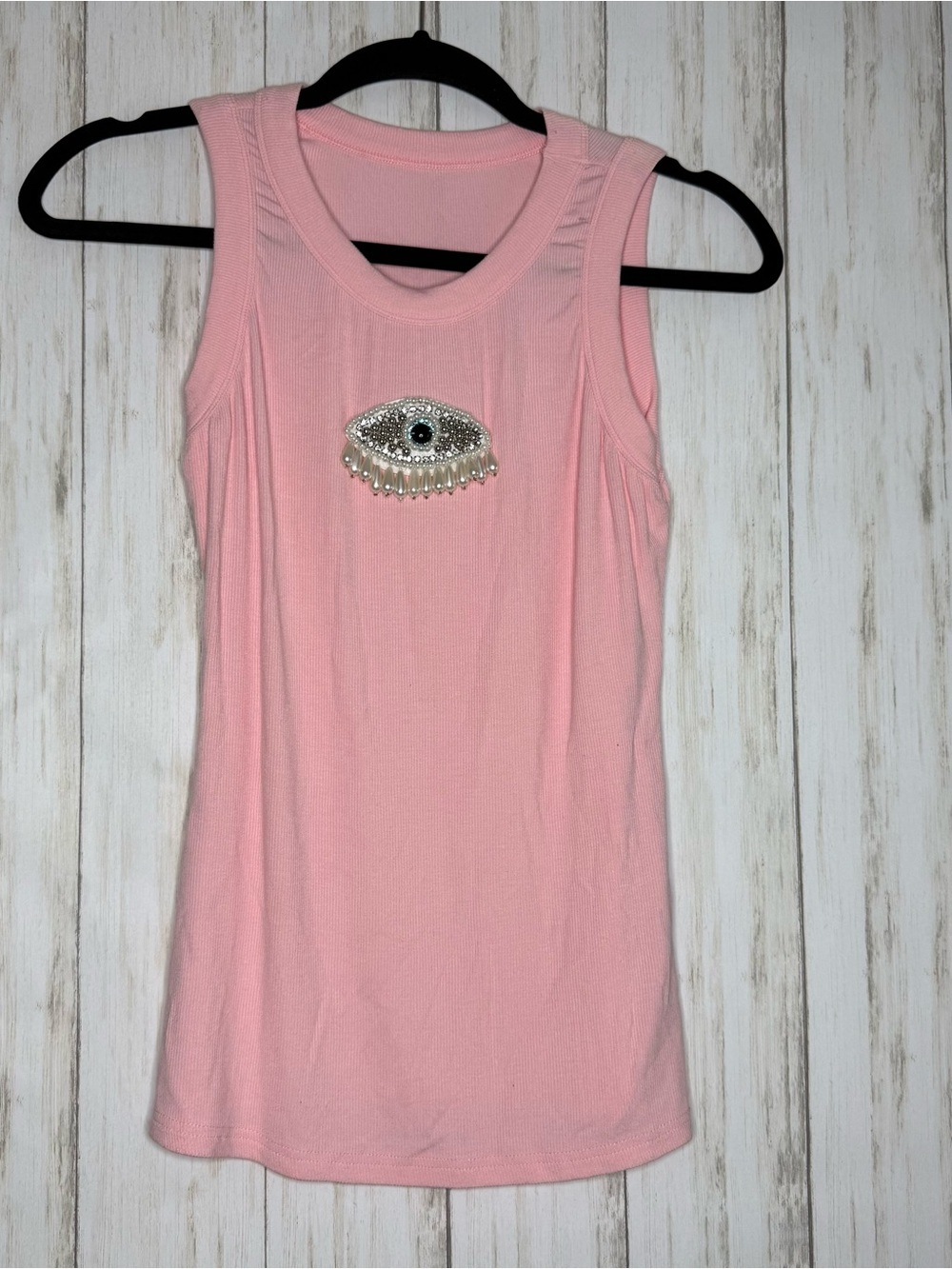 Evil Eye Embellished Baby Pink Tank Top
